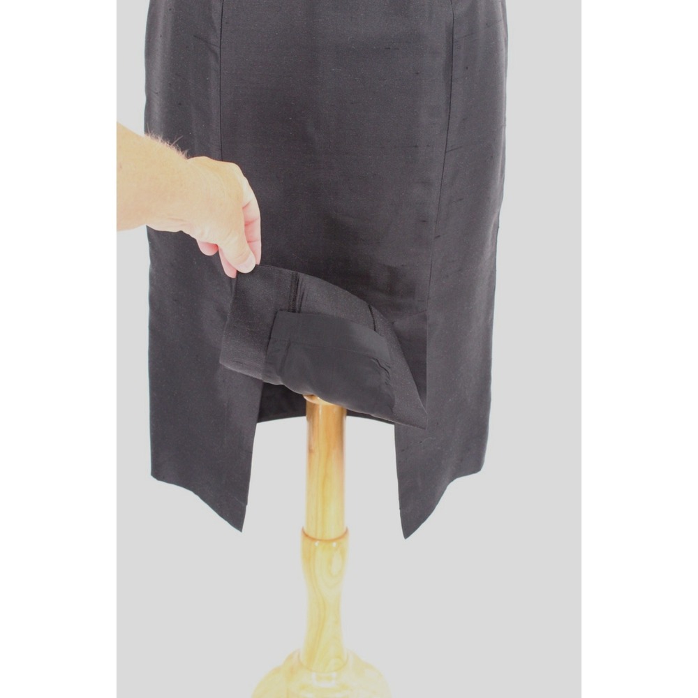 CARLISLE‎ Silk Skirt size 4 Pencil Straight Black Textured lined VTG - Picture 7 of 14